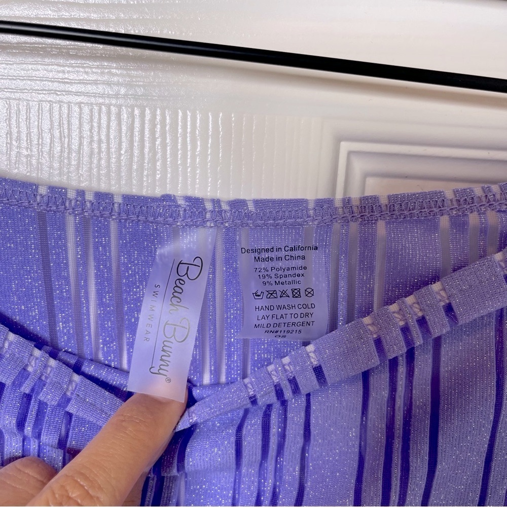 New Beach Bunny Hutton Sheer Stripe Wrap Skirt Swim Beach Coverup OS Lavender - Picture 10 of 13